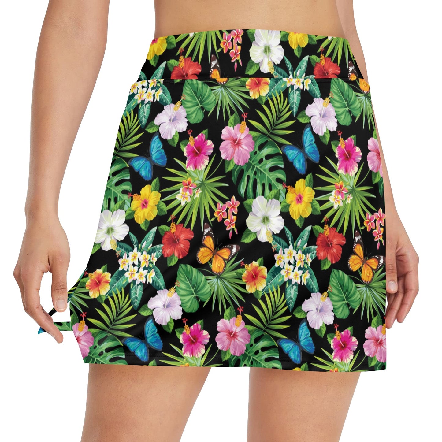 Hibiscus With Butterfly Print Design LKS305 Women's Golf Skirt with Pocket