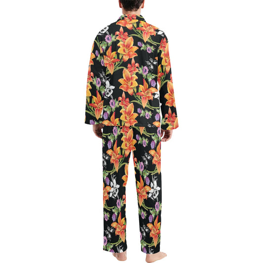 Tropical Flower Pattern Print Design TF02 Men's Long Pajama Set