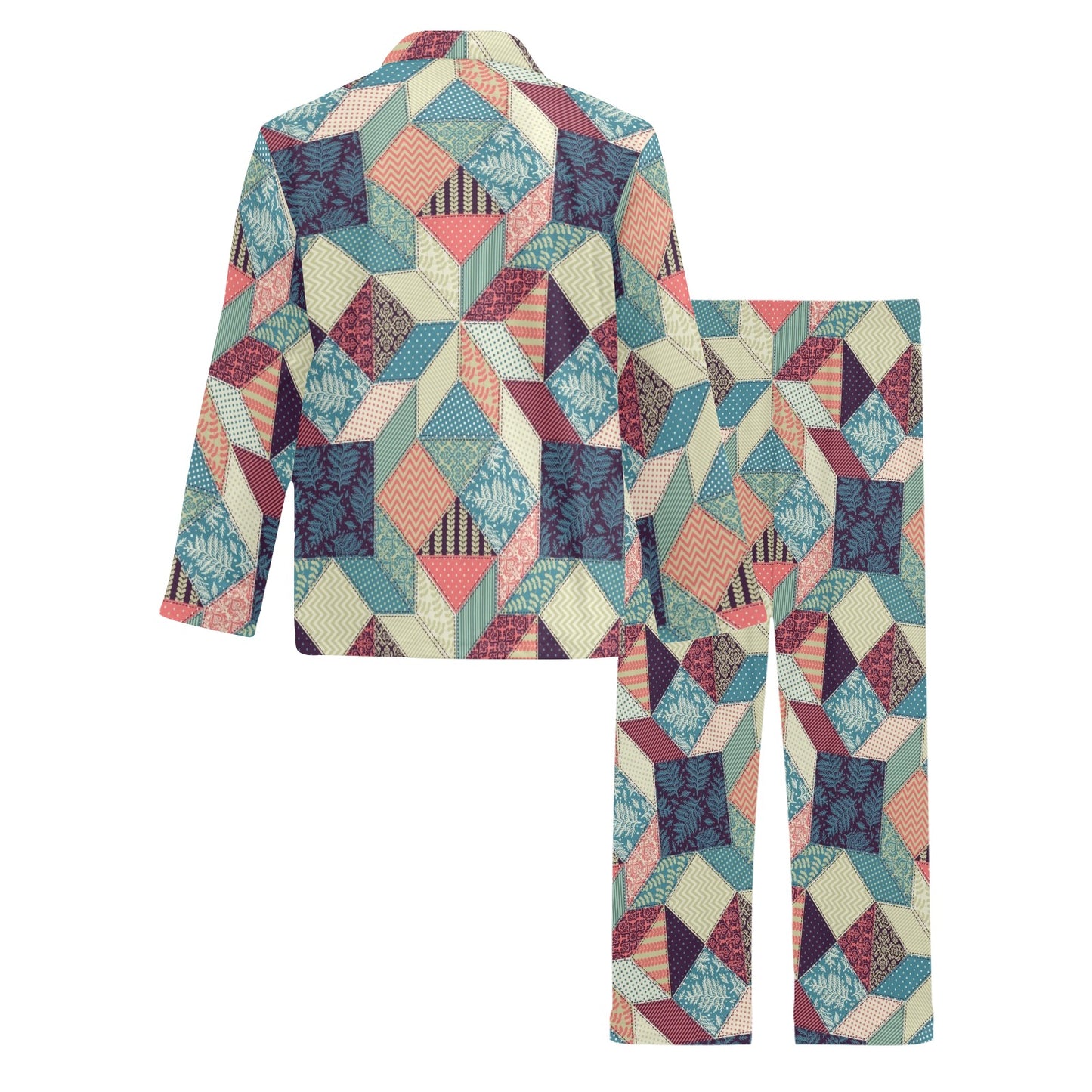 Patchwork Pattern Print Design 02 Men's Long Pajama Set