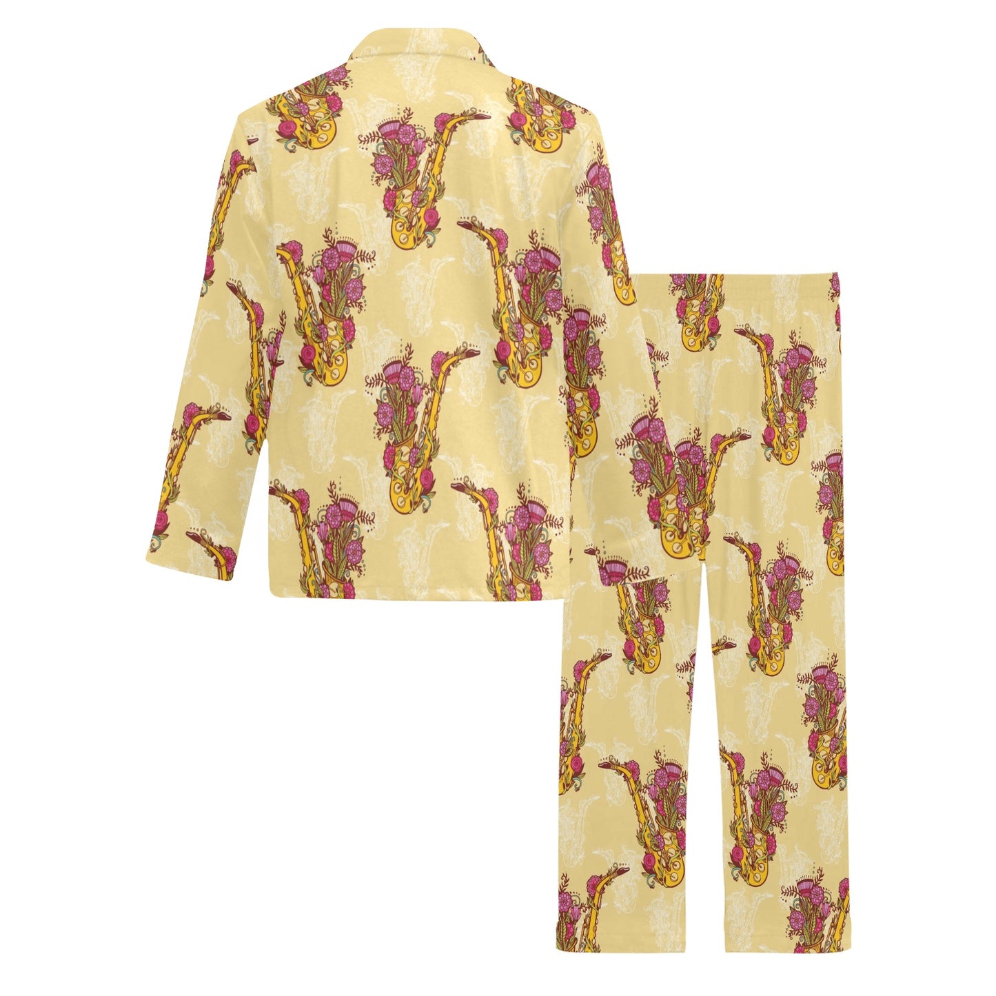 Saxophone Pattern Print Design 04 Men's Long Pajama Set