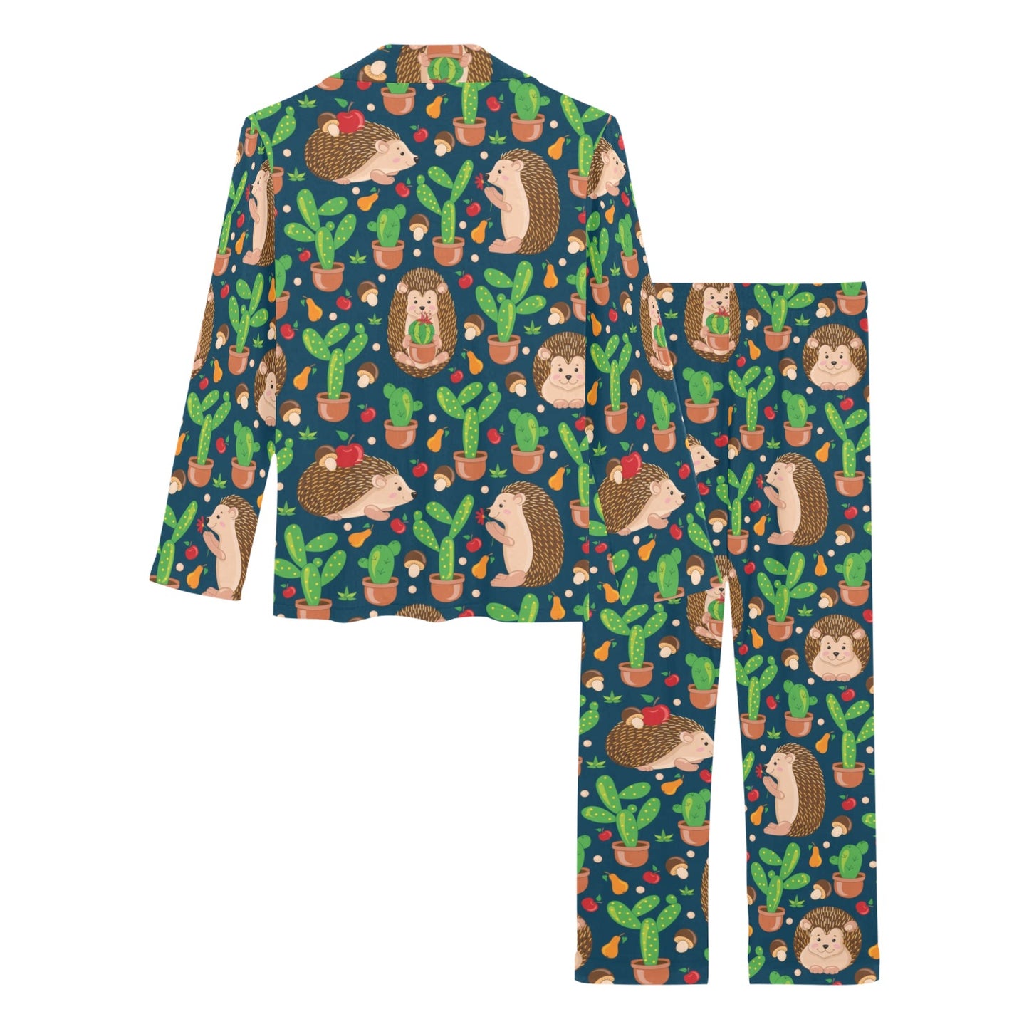 Hedgehog Cactus Pattern Print Design 04 Women's Long Pajama Set