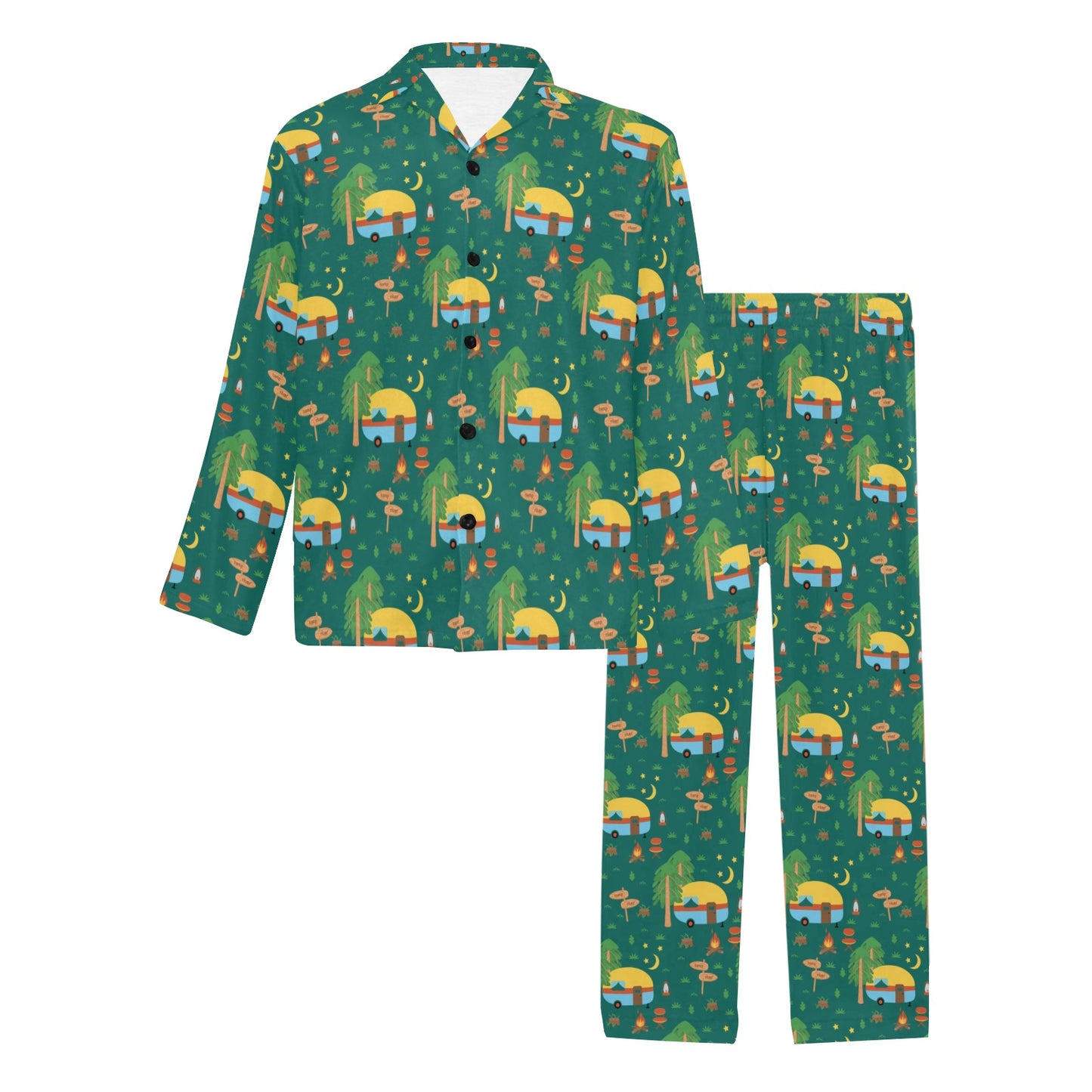 Camping Camper Pattern Print Design 06 Men's Long Pajama Set