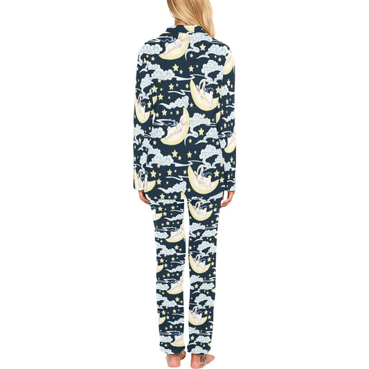 Rabbit Sleeping Pattern Print Design RB08 Women's Long Pajama Set