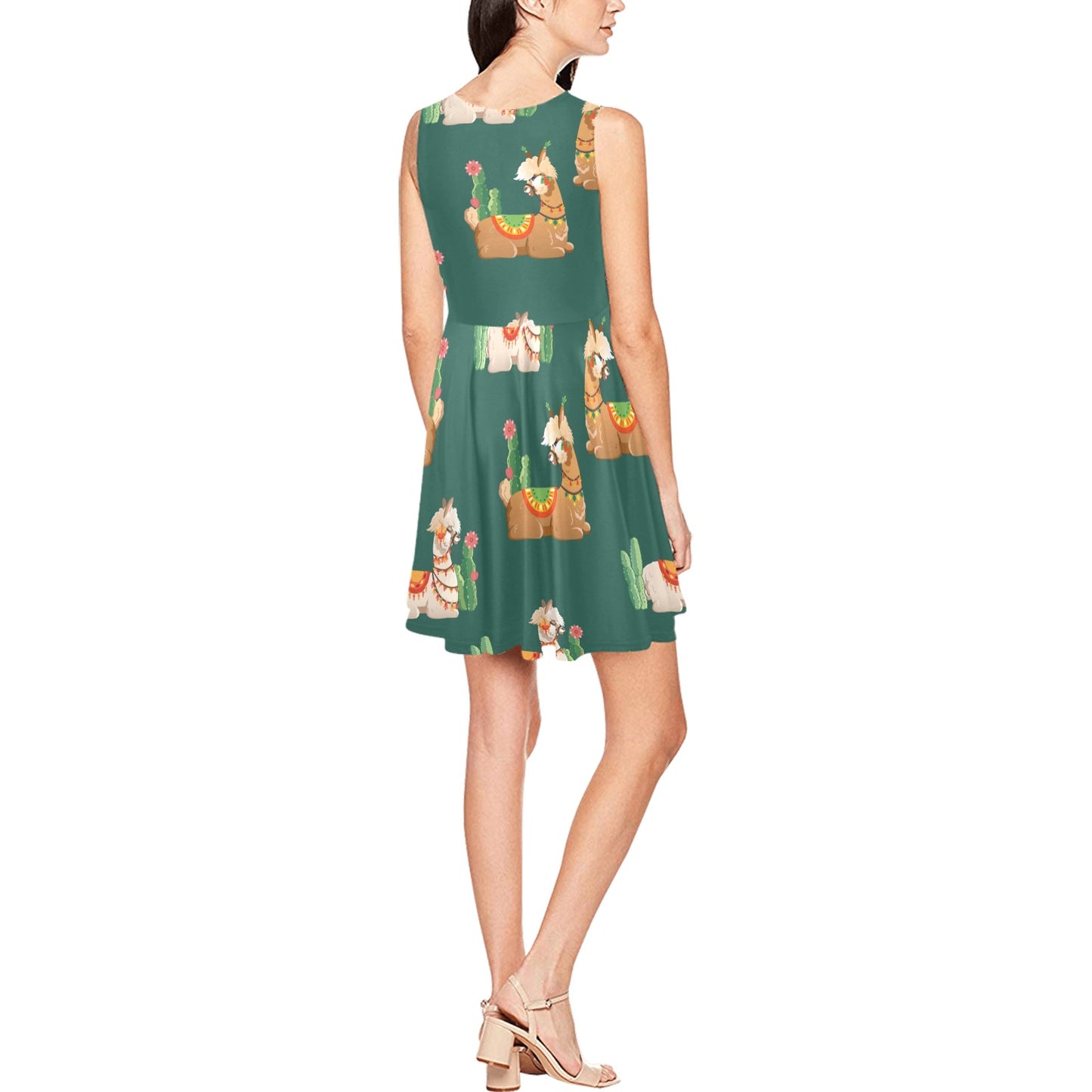 Llama Cactus Pattern Print Design 07 Sleeveless Dress