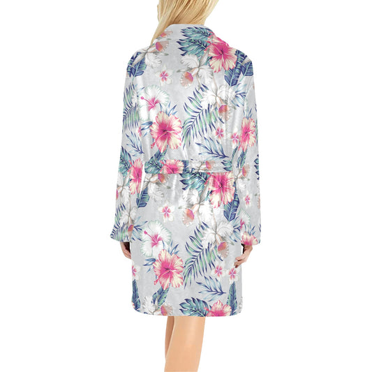 Hibiscus Print Women's Fleece Robe