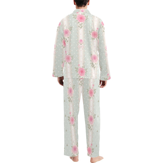 Rose Pattern Print Design RO016 Men's Long Pajama Set