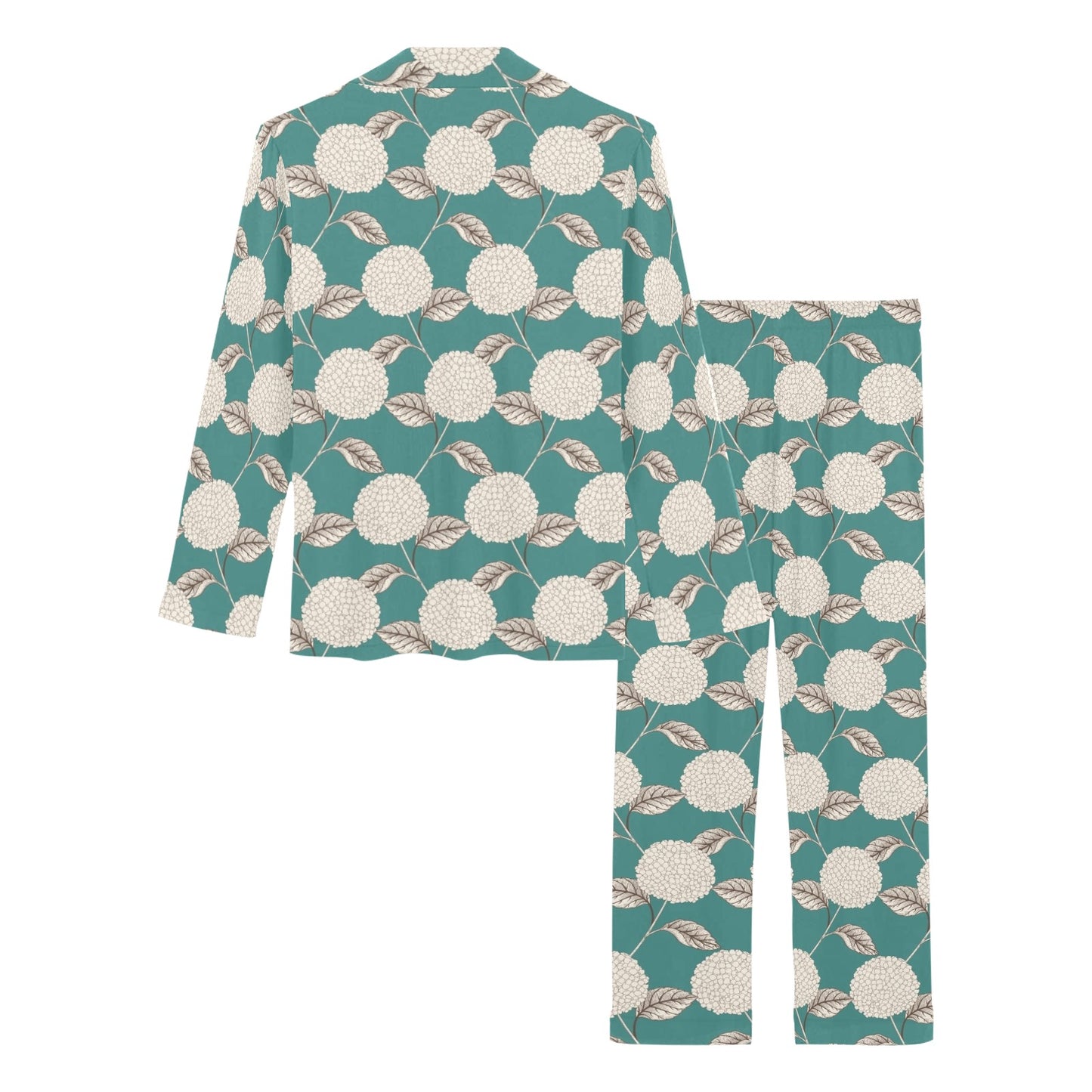 Hydrangea Pattern Print Design HD03 Women's Long Pajama Set