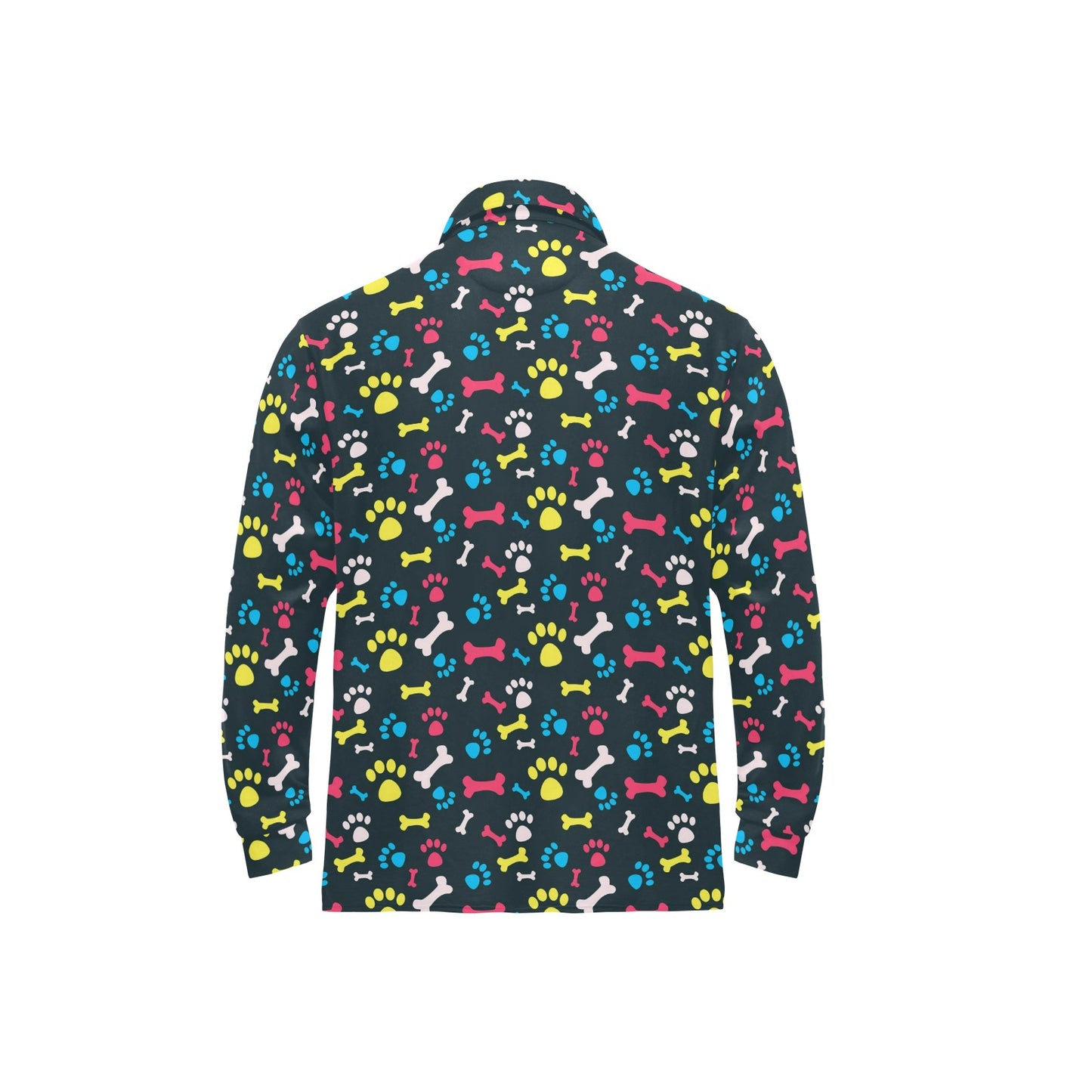 Paw Design Print Long Sleeve Polo Shirt For Men's