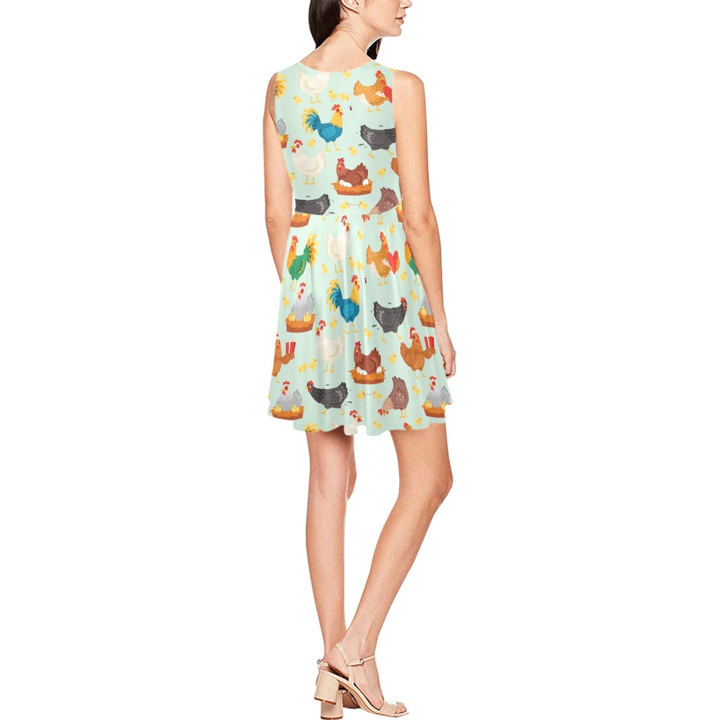 Chicken Pattern Print Design 07 Sleeveless Dress
