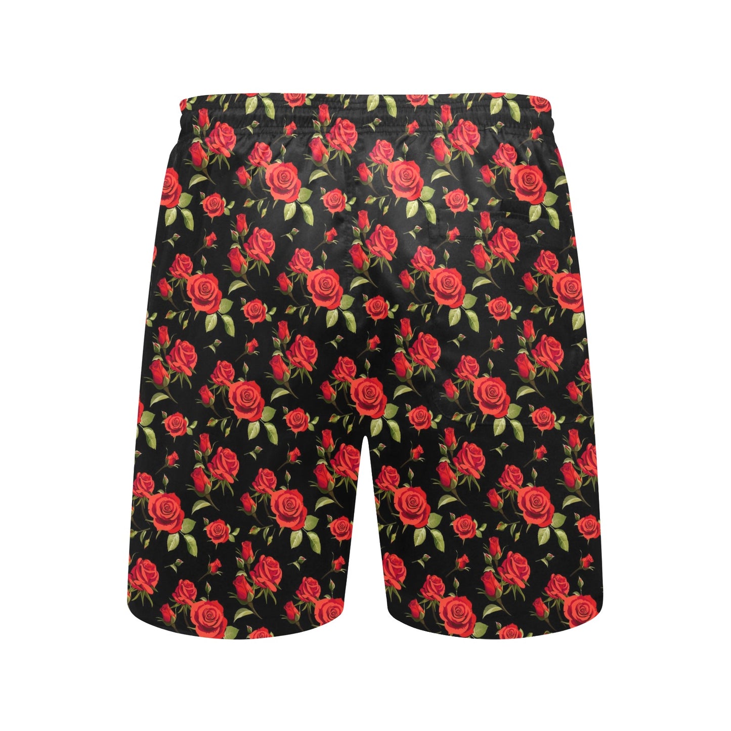 Red Rose Themed Print Men's Swim Trunks Beach Shorts