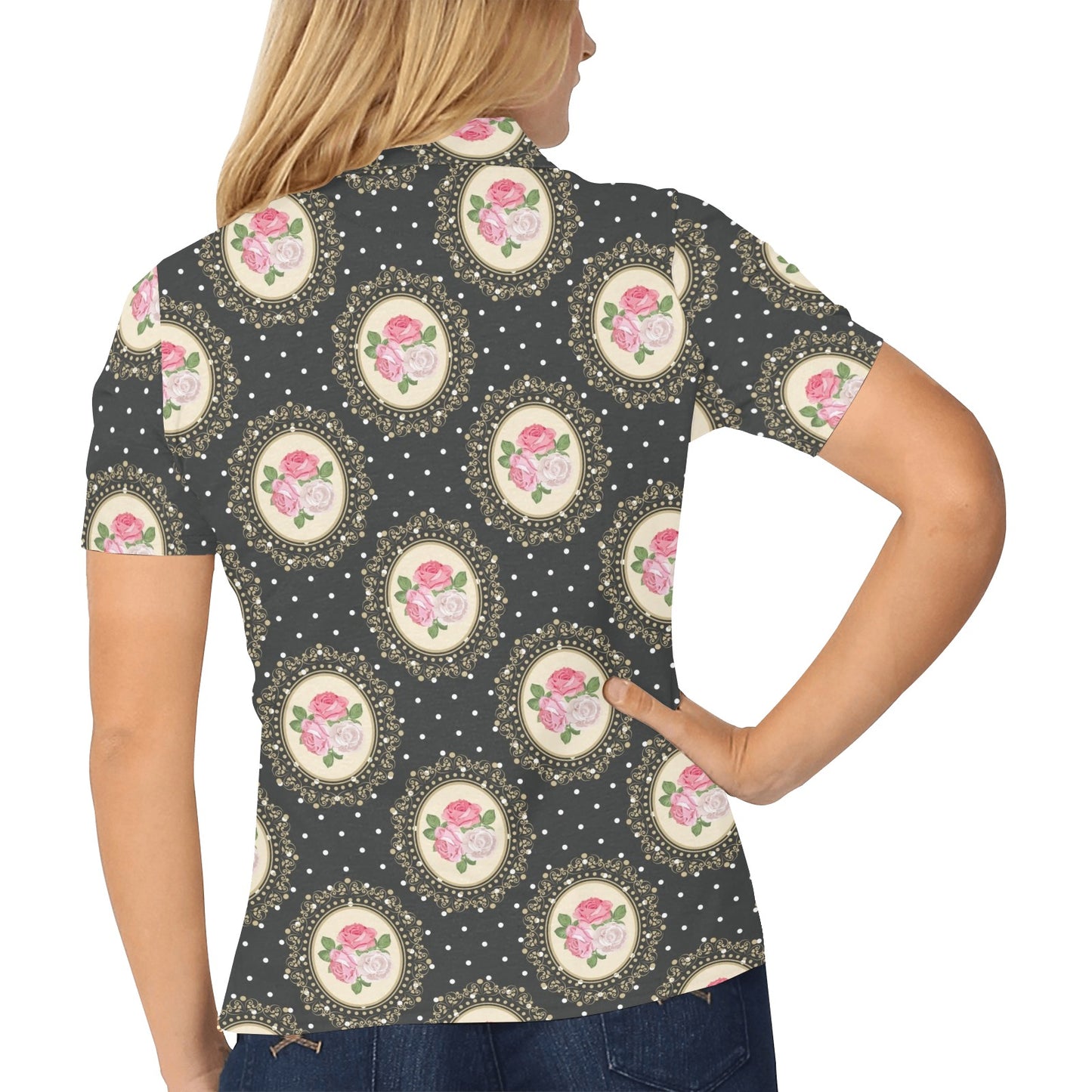 Rose Pattern Print Design RO015 Women's Polo Shirt