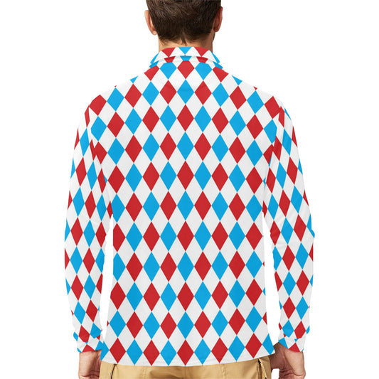 Harlequin Print Design LKS402 Long Sleeve Polo Shirt For Men's