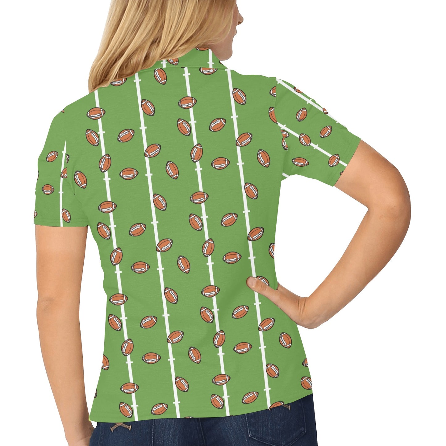 American Football on Field Themed Print Women's Polo Shirt