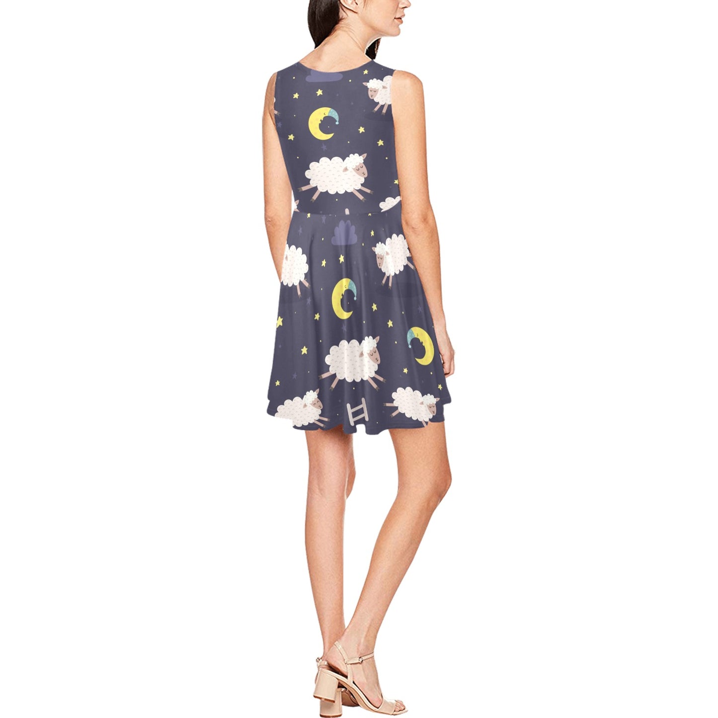 Sheep Night Pattern Print Design 02 Sleeveless Dress