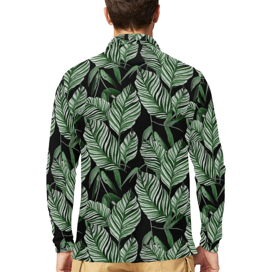 Palm Leaves Pattern Print Design PL09 Long Sleeve Polo Shirt For Men's