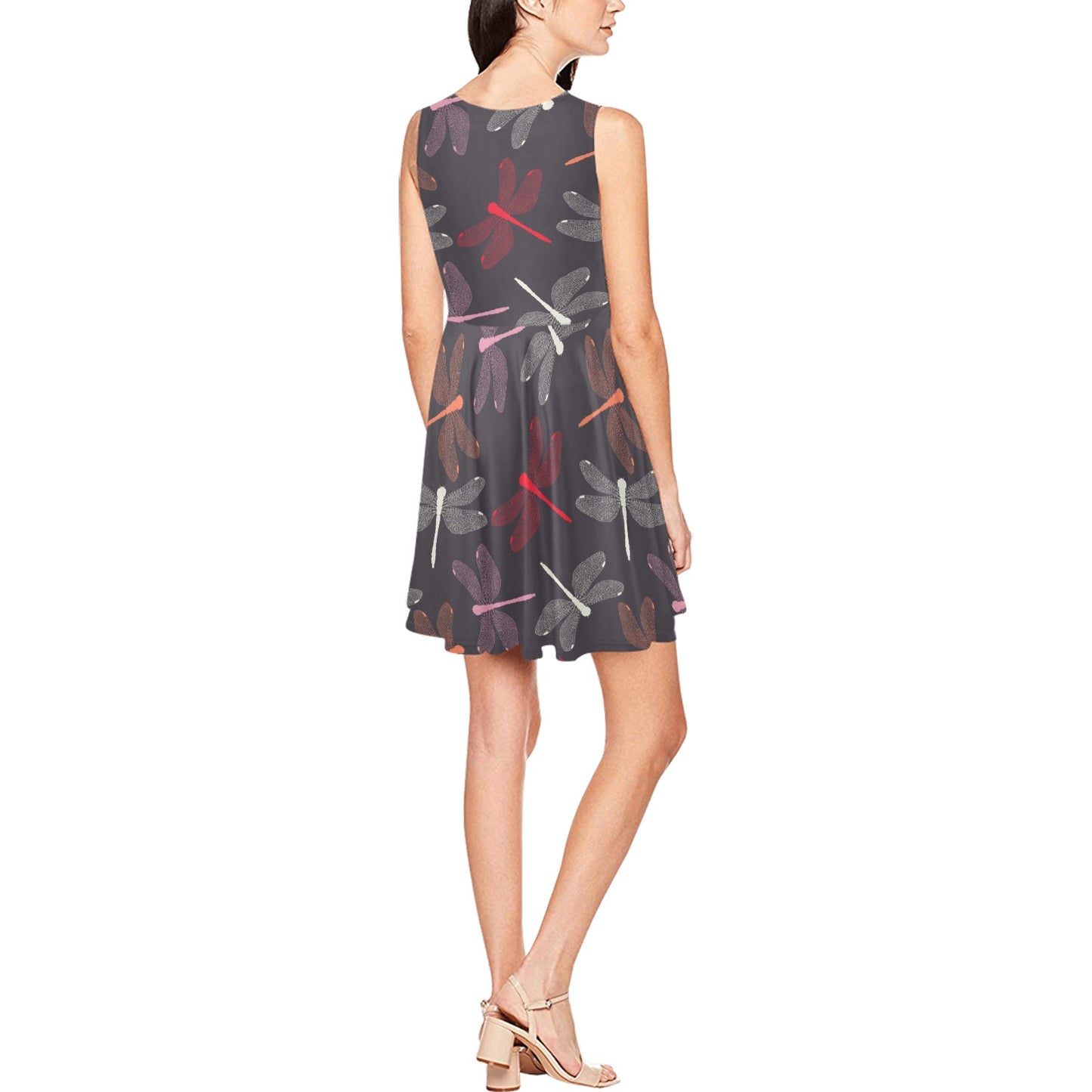 Dragonfly Pattern Print Design 01 Sleeveless Dress