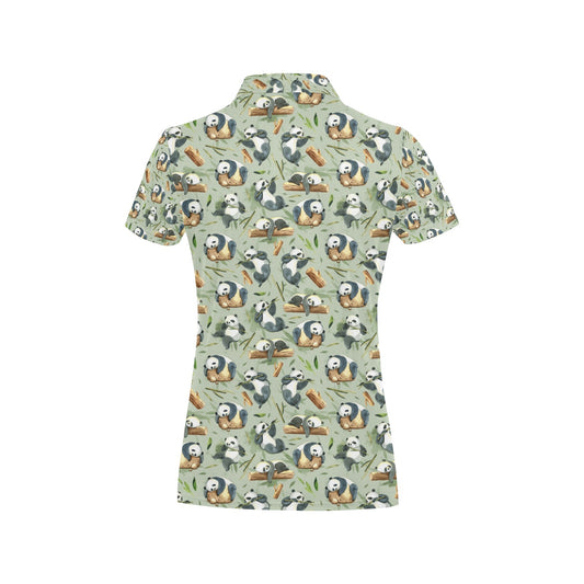 Panda Bear Design Bamboo Print Women's Polo Shirt
