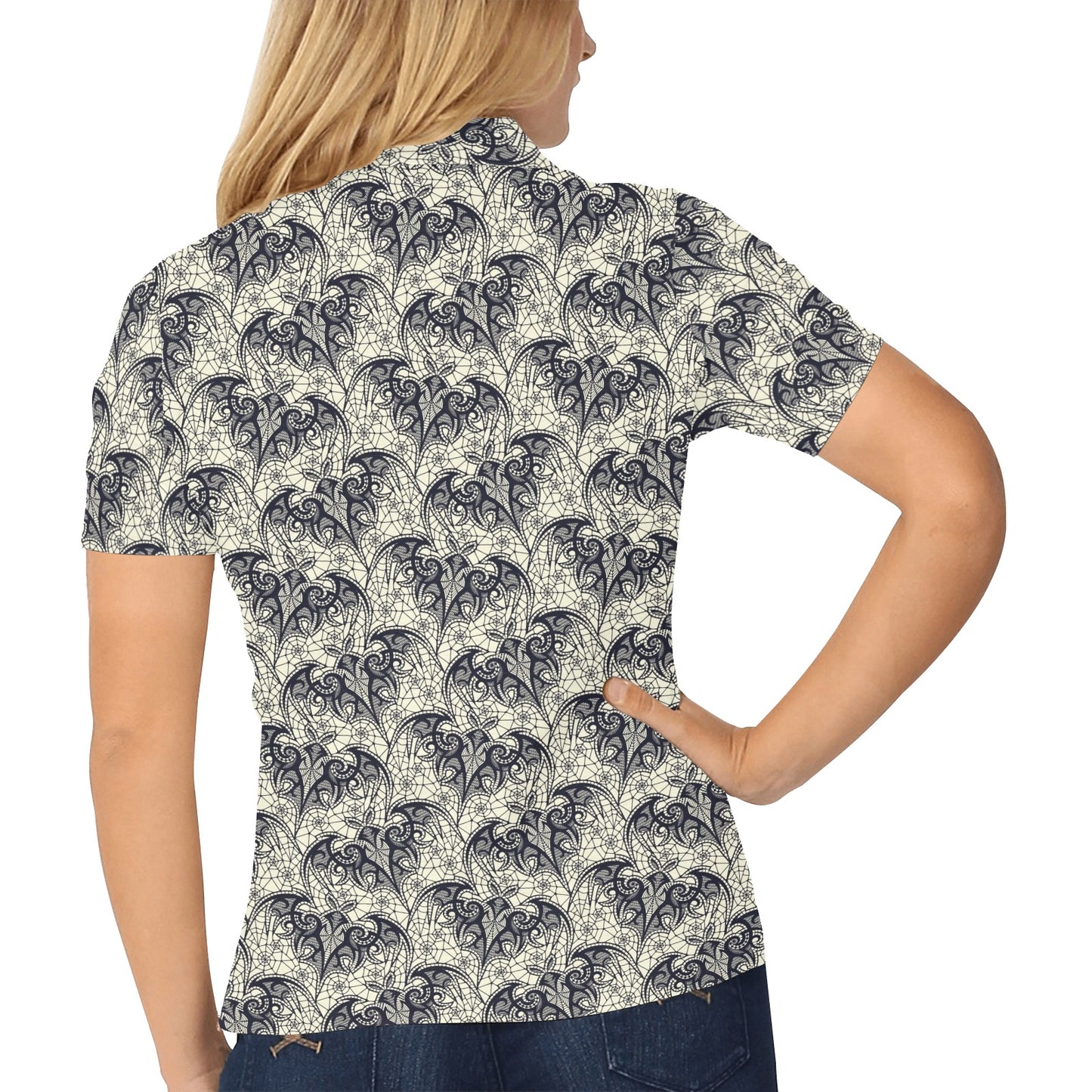 Bat Tribal Pattern Print Design 06 Women's Polo Shirt