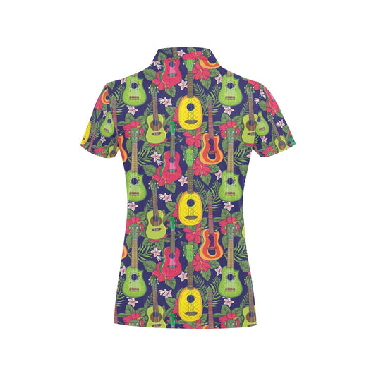 Ukulele Tropical Pattern Print Design 03 Women's Polo Shirt