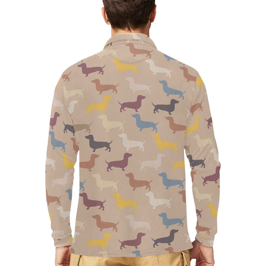 Dachshund Pattern Print Design 03 Long Sleeve Polo Shirt For Men's