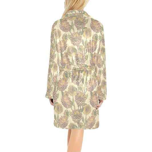 Dahlia Pattern Print Design DH09 Women's Fleece Robe