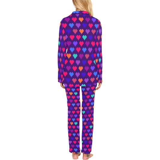 Heart Pixel Pattern Print Design HE03 Women's Long Pajama Set