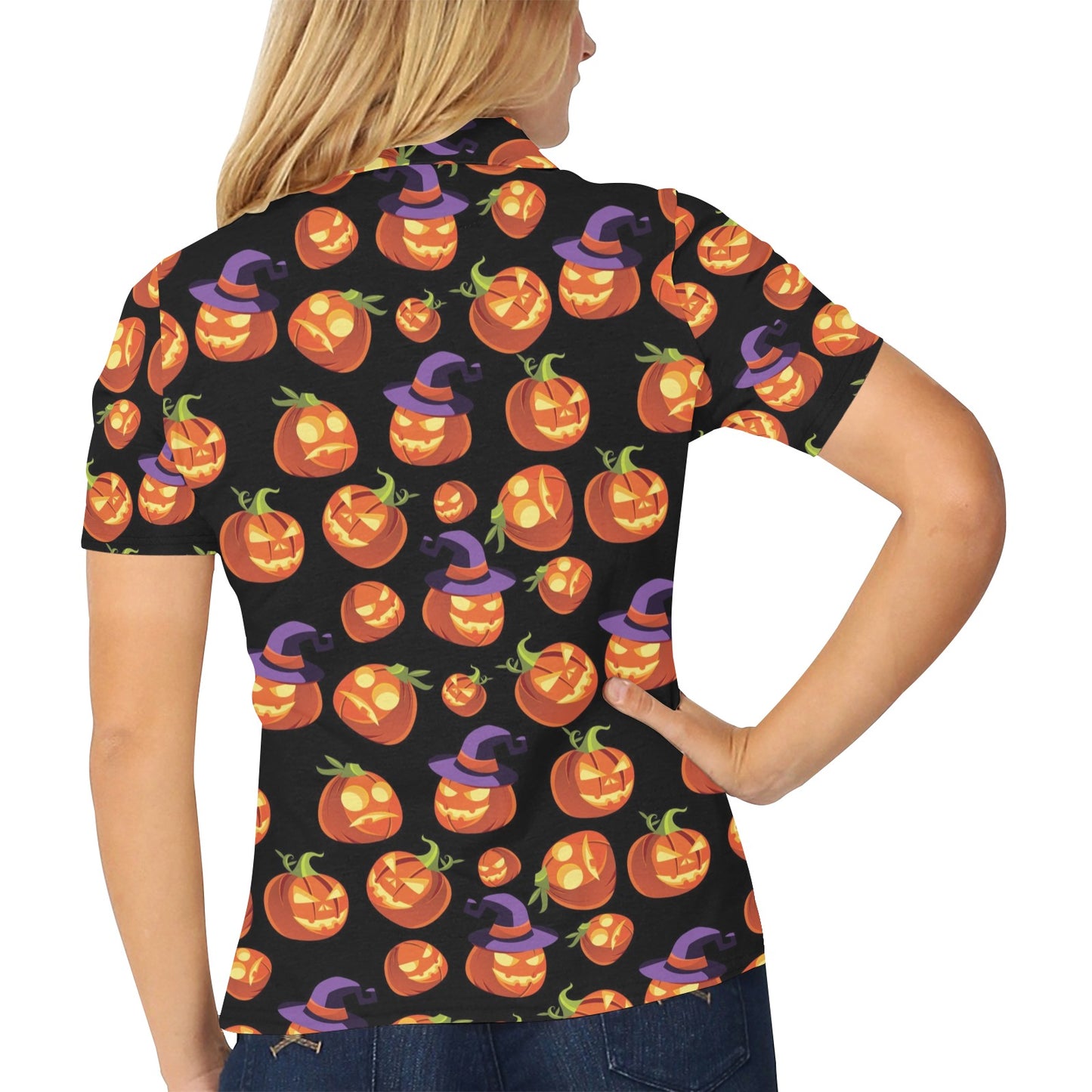 Witch Pumpkin Halloween Print LKS302 Women's Polo Shirt