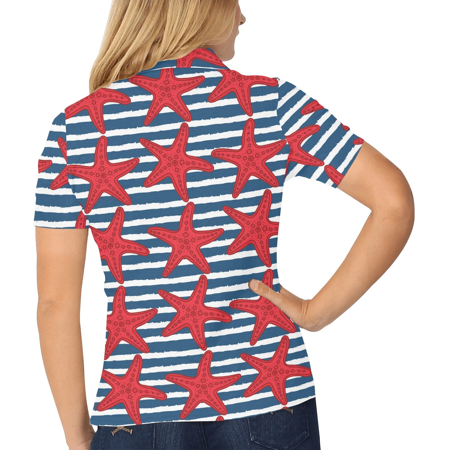 Starfish Red Pattern Print Design 02 Women's Polo Shirt