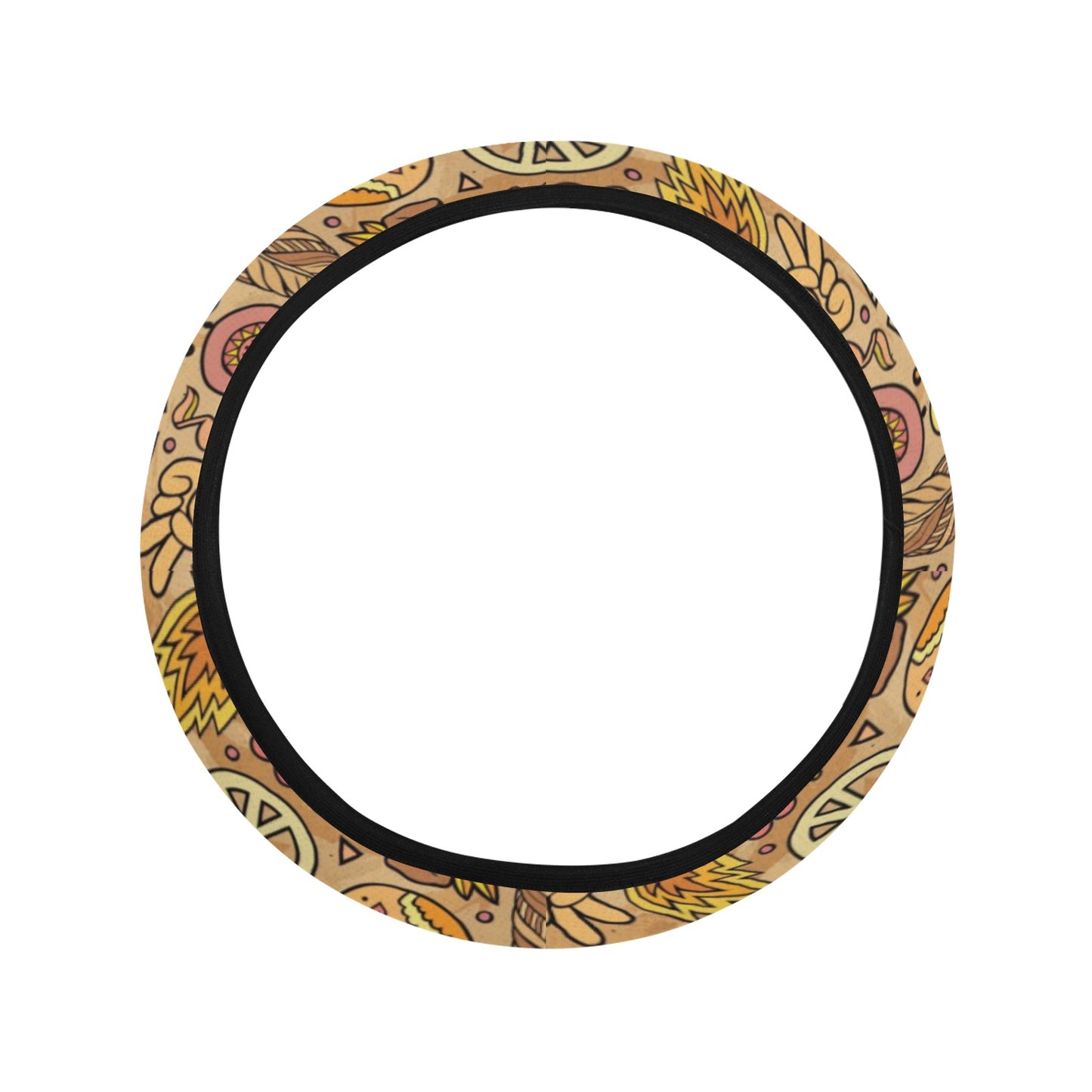 Hippie Print Design LKS305 Steering Wheel Cover with Elastic Edge