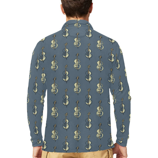 Violin Print Design LKS403 Long Sleeve Polo Shirt For Men's