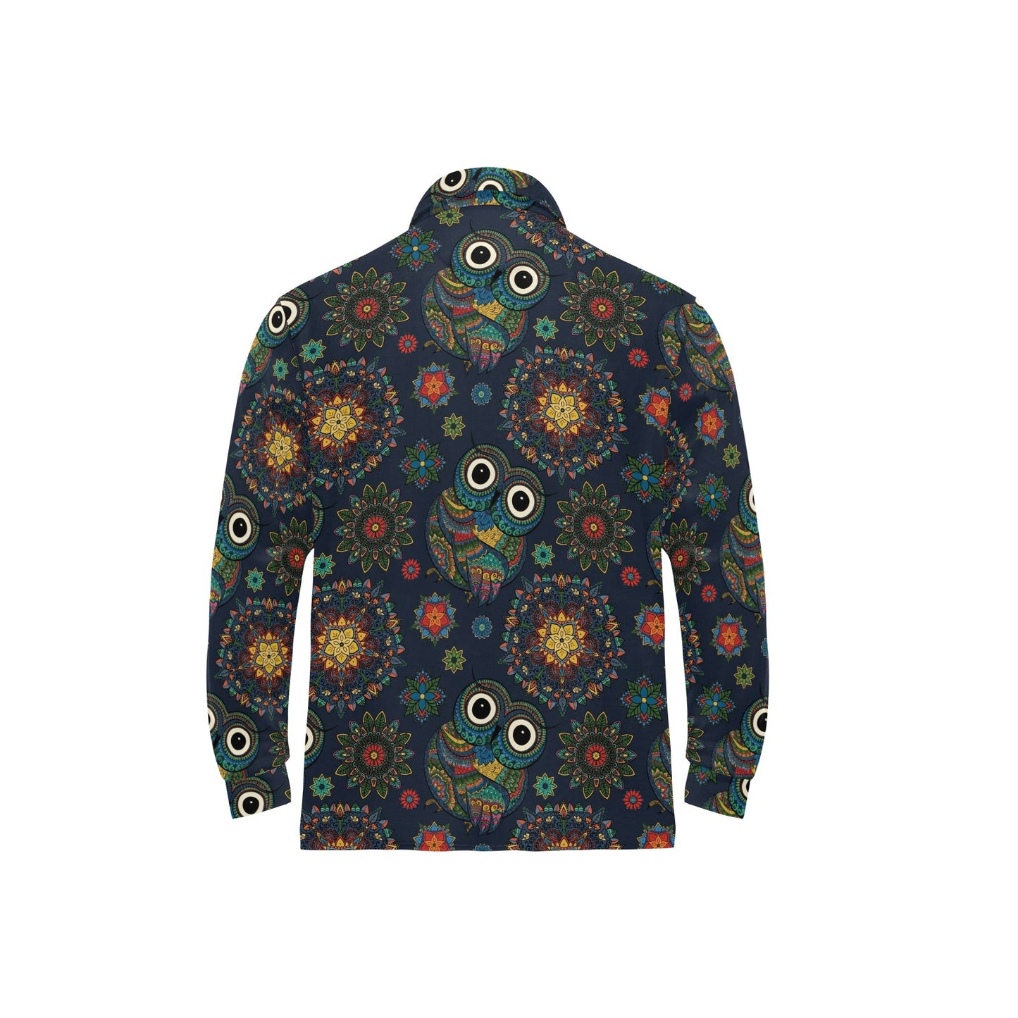 Owl Boho Style Pattern Print Design A04 Long Sleeve Polo Shirt For Men's