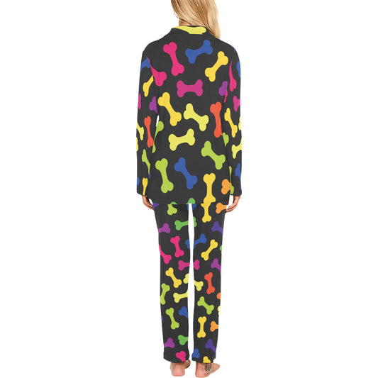 Dog Bone Neon Color Pattern Print Design 02 Women's Long Pajama Set