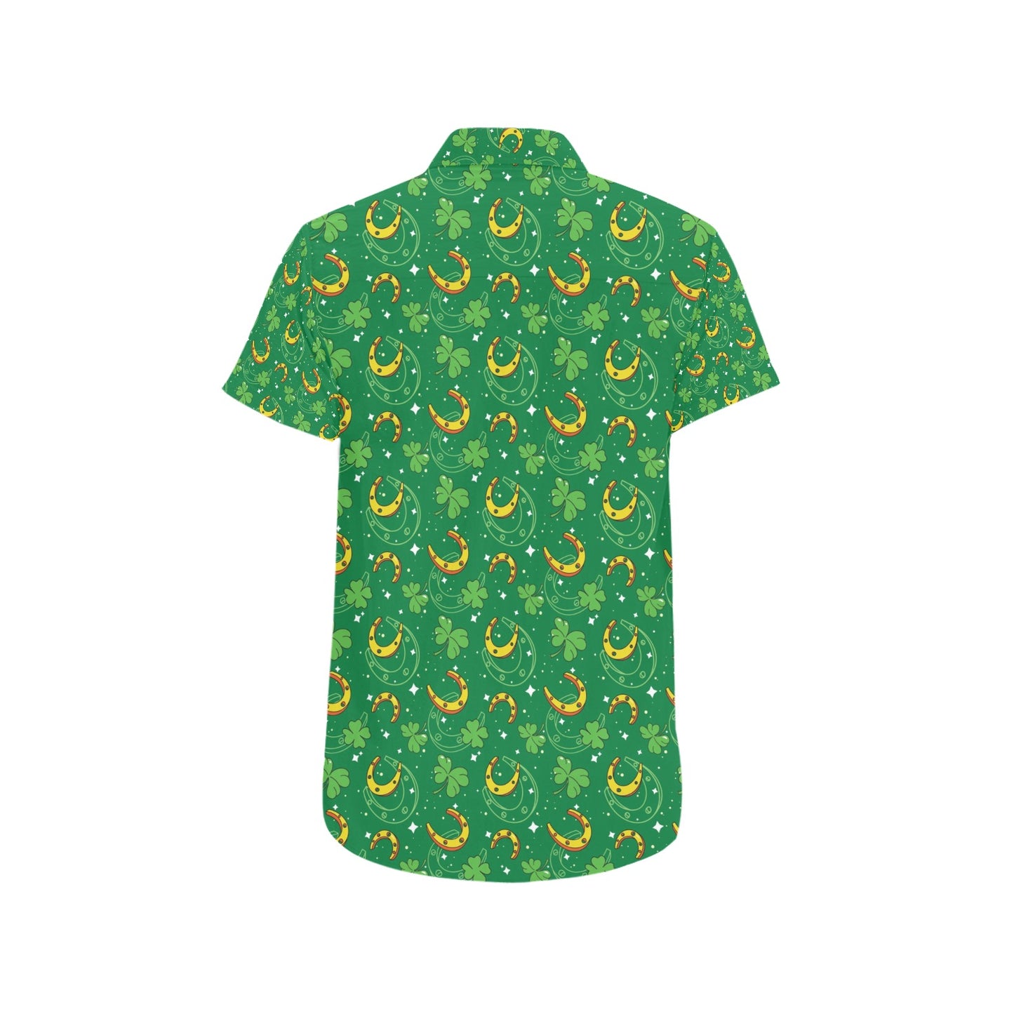 Shamrock With Horse Shoes Print Design LKS305 Men Short Sleeve Button Up Shirt