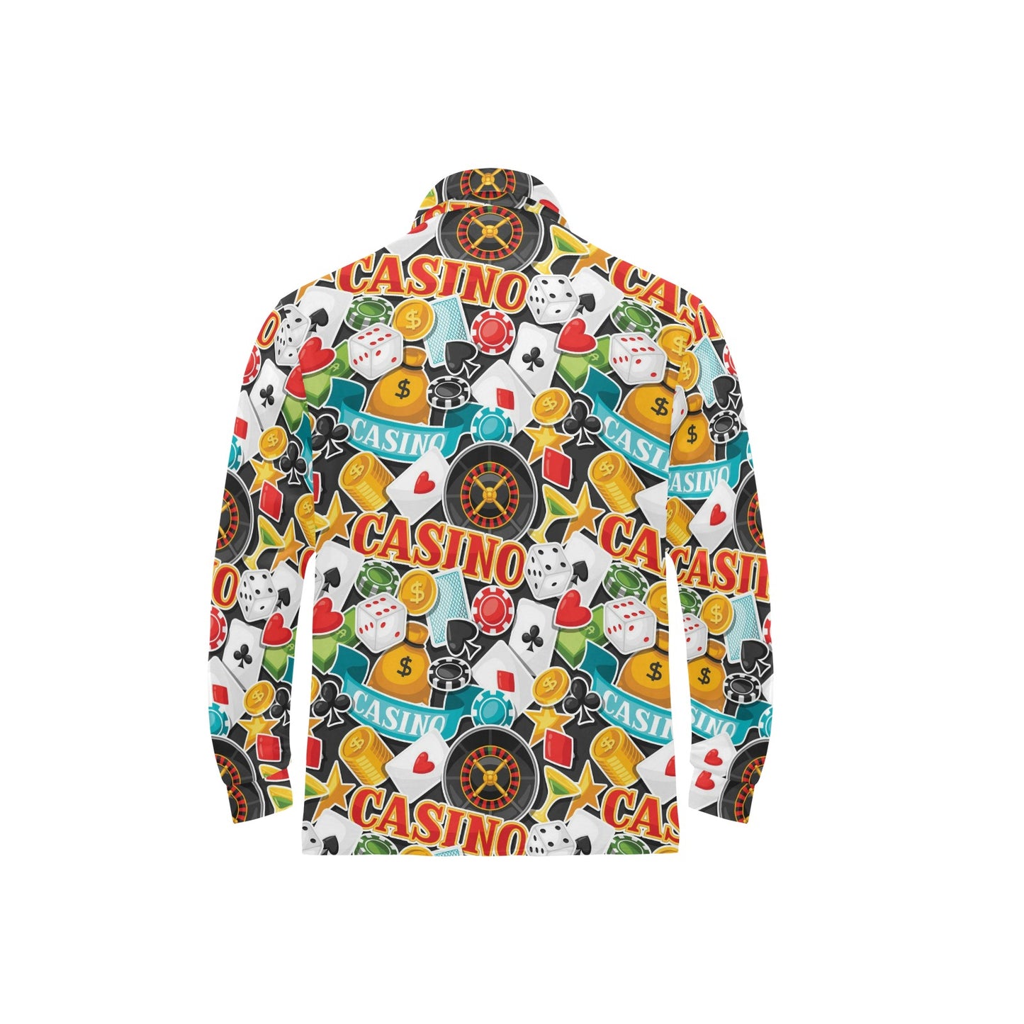 Casino Pattern Print Design 03 Long Sleeve Polo Shirt For Men's