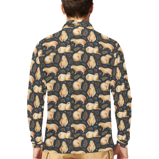 Capybara Pattern Print Design 02 Long Sleeve Polo Shirt For Men's