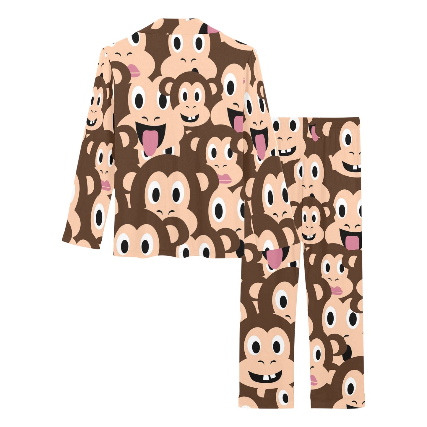 Emoji Monkey Print Pattern Women's Long Pajama Set