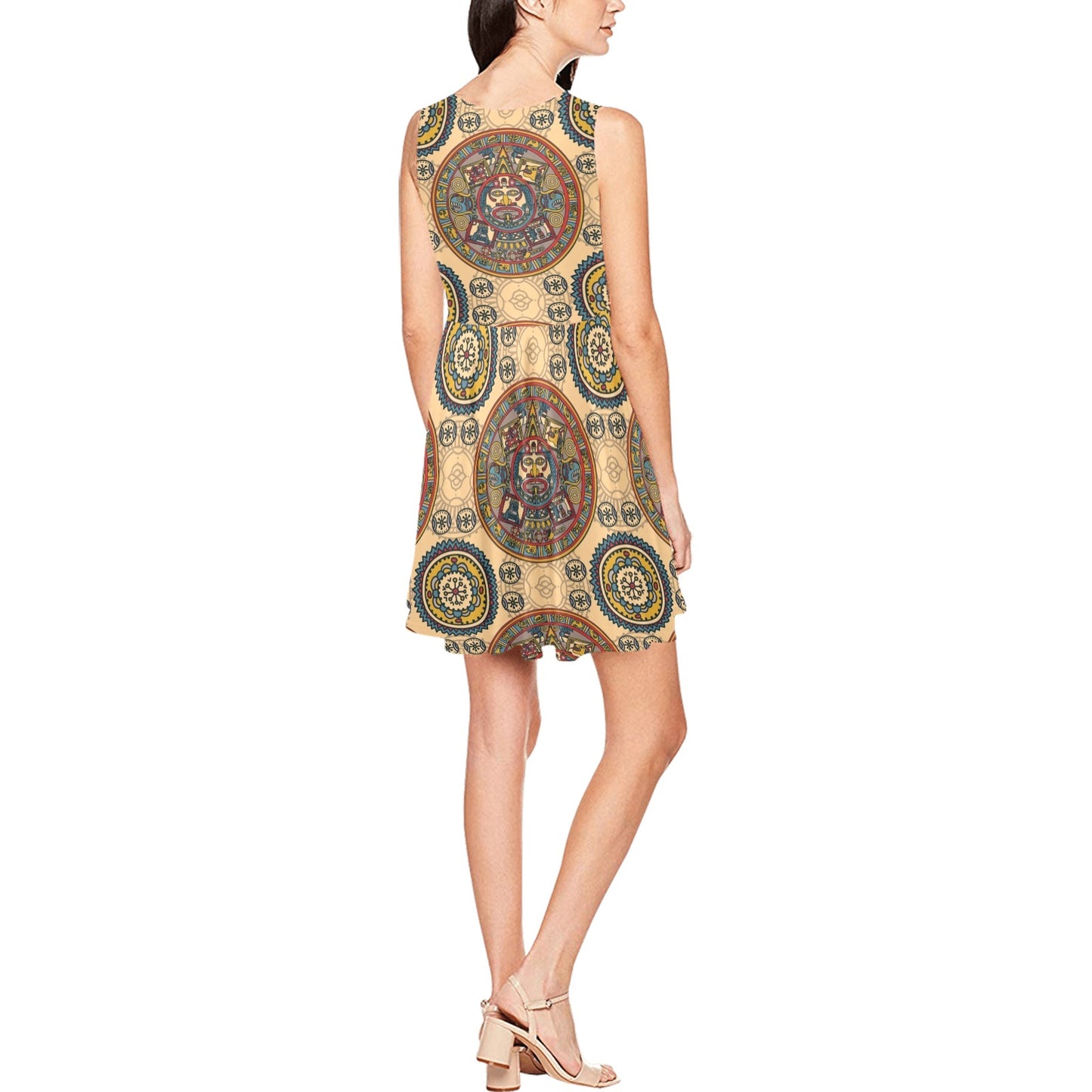 Calendar Aztec Pattern Print Design 02 Sleeveless Dress