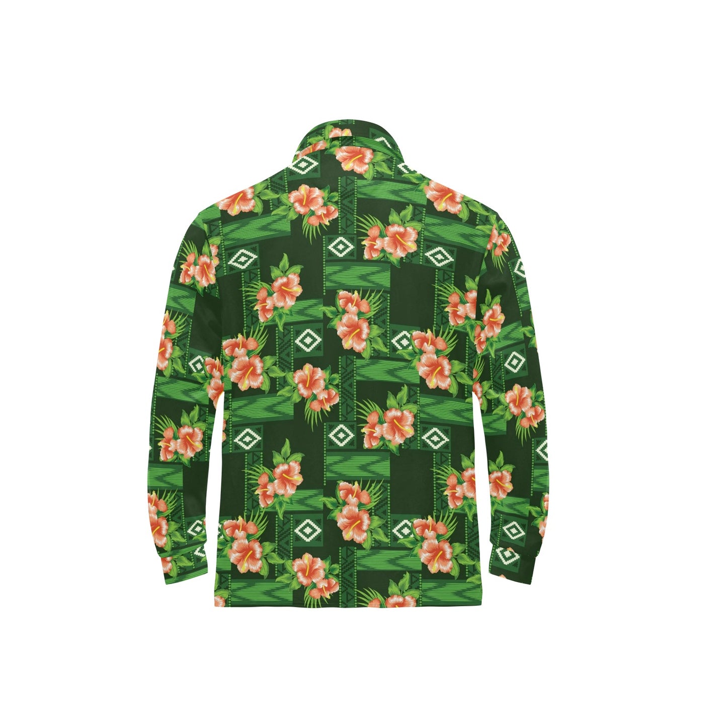 Hibiscus Pattern Print Design HB05 Long Sleeve Polo Shirt For Men's