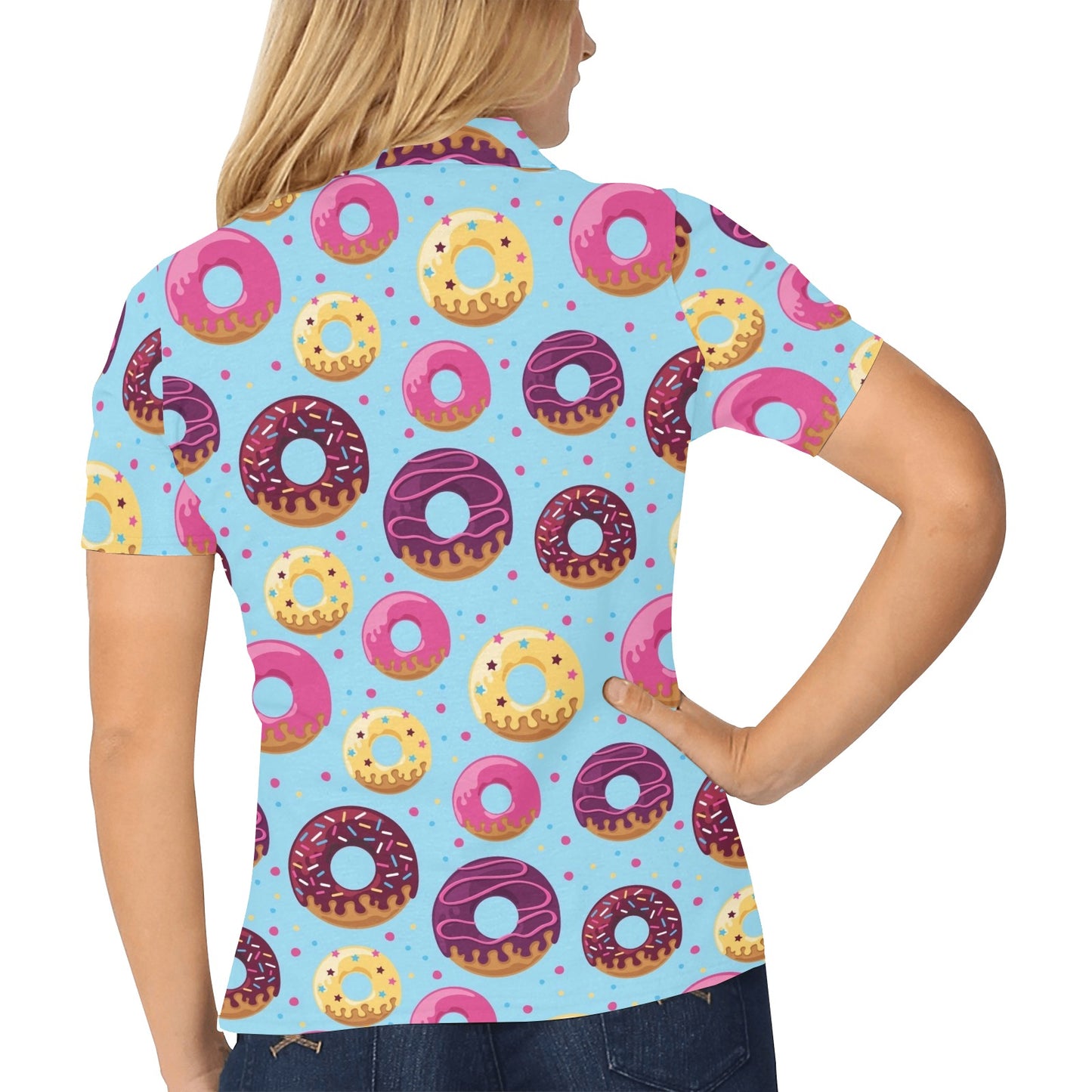 Donut Pattern Print Design DN07 Women's Polo Shirt