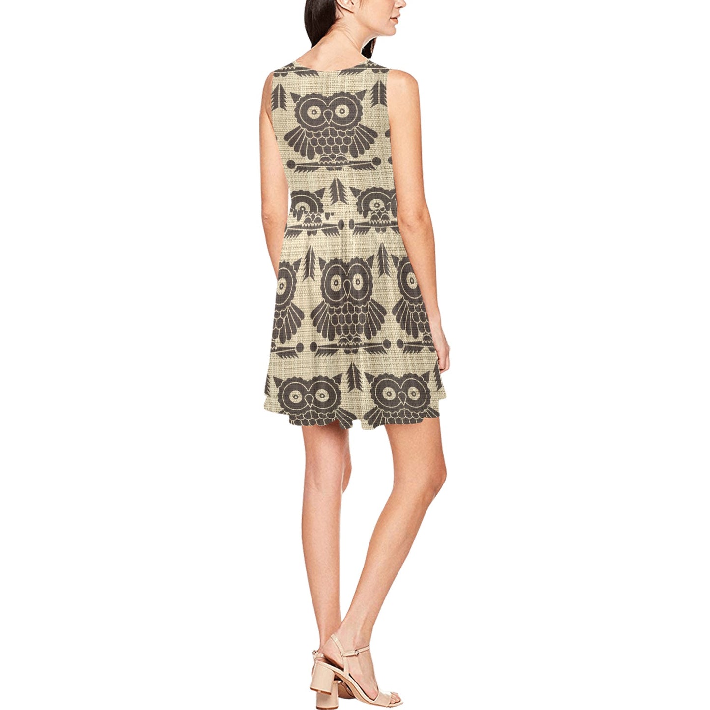 Owl Pattern Print Design A01 Sleeveless Dress