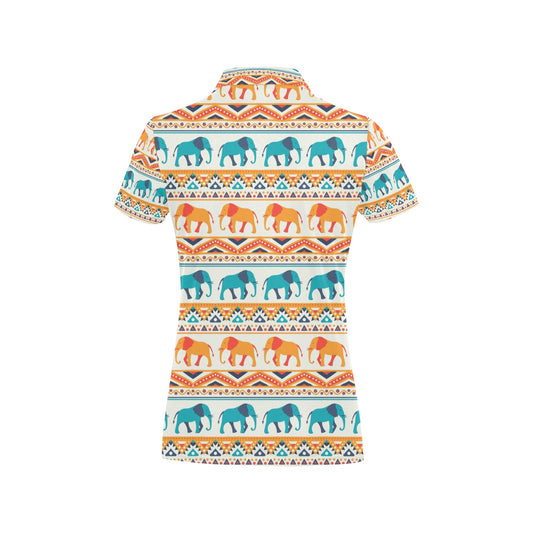 Elephant Aztec Ethnic Print Pattern Women's Polo Shirt
