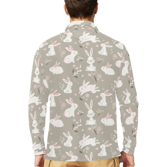 Rabbit Pattern Print Design RB03 Long Sleeve Polo Shirt For Men's