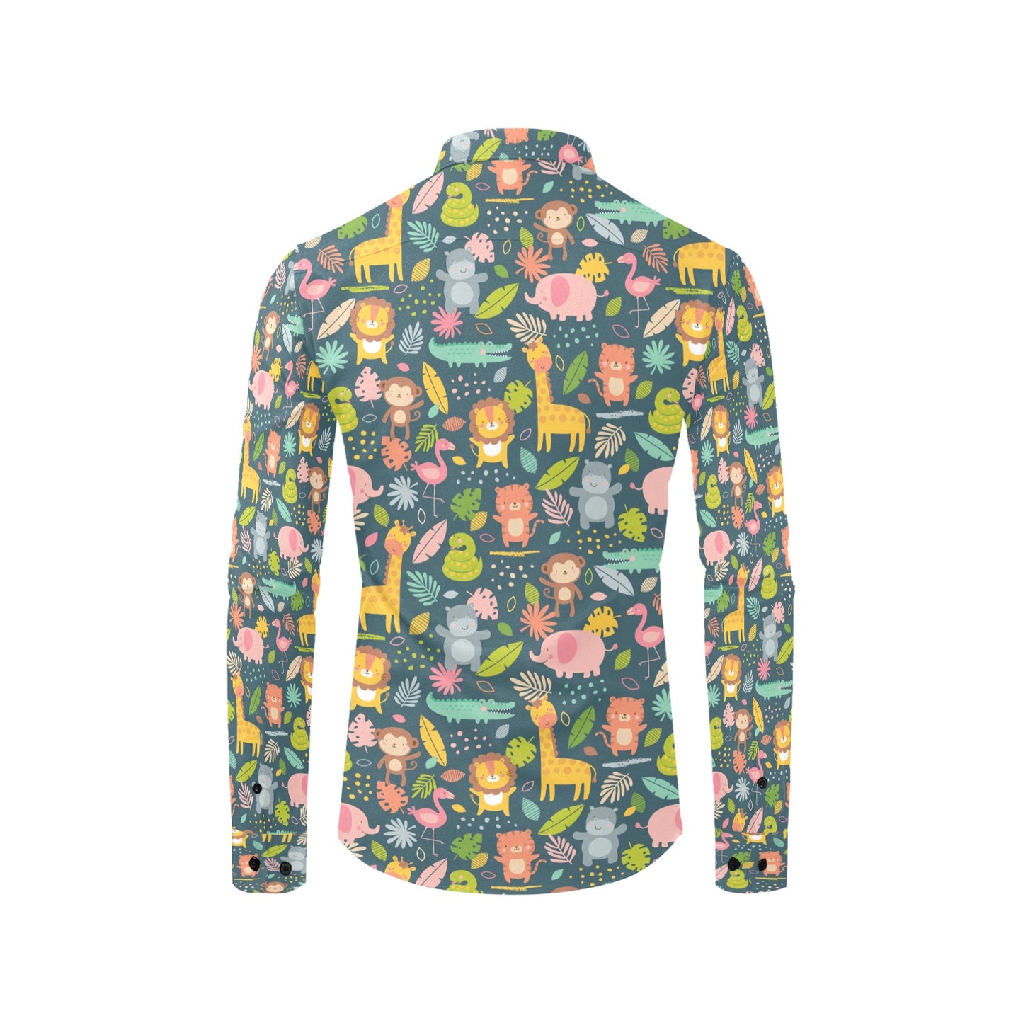 Safari Animal Cartoon Print Design LKS305 Men's Long Sleeve Dress Shirt