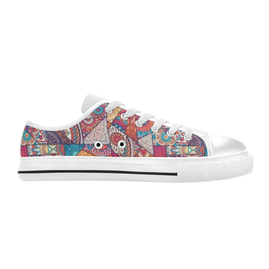 Patchwork Print Design LKS401 Women's White Low Top Shoes