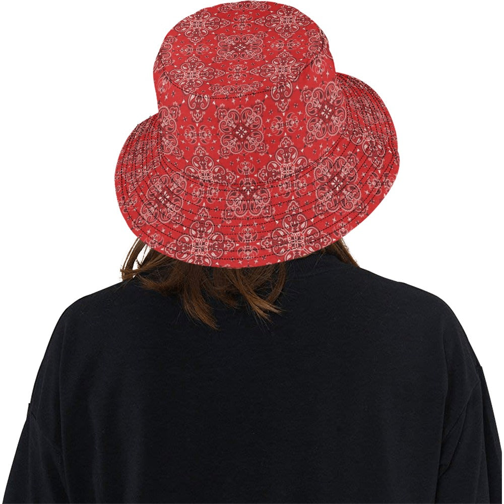 Bandana Red Pattern Print Design LKS3010 Unisex Bucket Hat