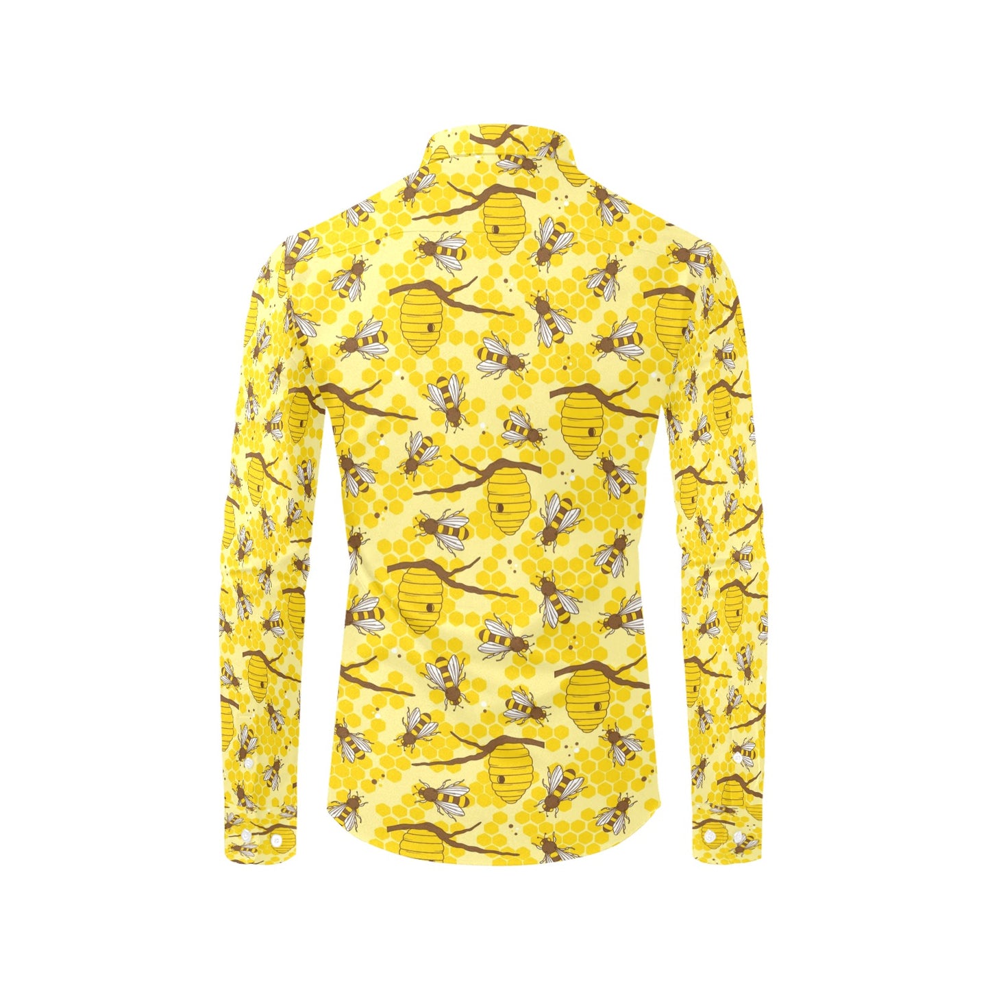 Bee With Honeycomb Print Design LKS302 Men's Long Sleeve Dress Shirt