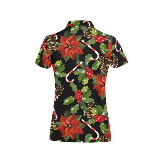 Poinsettia Pattern Print Design POT01 Women's Polo Shirt