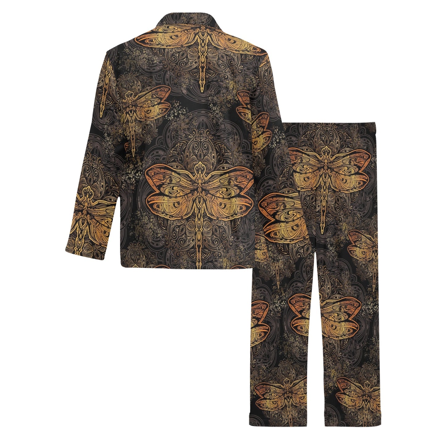 Gold Dragonfly Mandala Men's Long Pajama Set