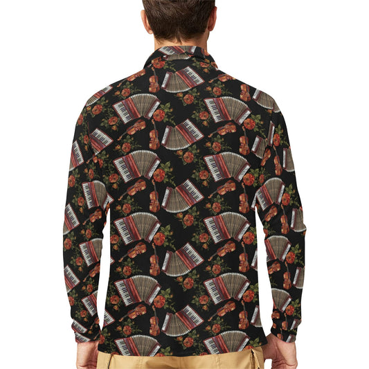 Accordion Print Design LKS403 Long Sleeve Polo Shirt For Men's