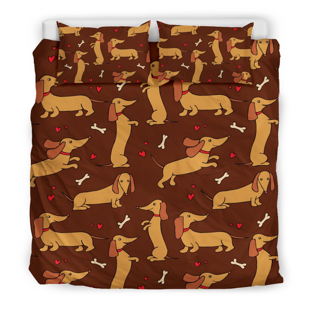 Dachshund Happy Print Pattern Duvet Cover Bedding Set